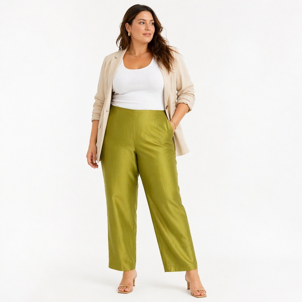 Silk Chartreuse Trousers Womens 14 Tailored Minimalist Tailored Chic Olive Pants